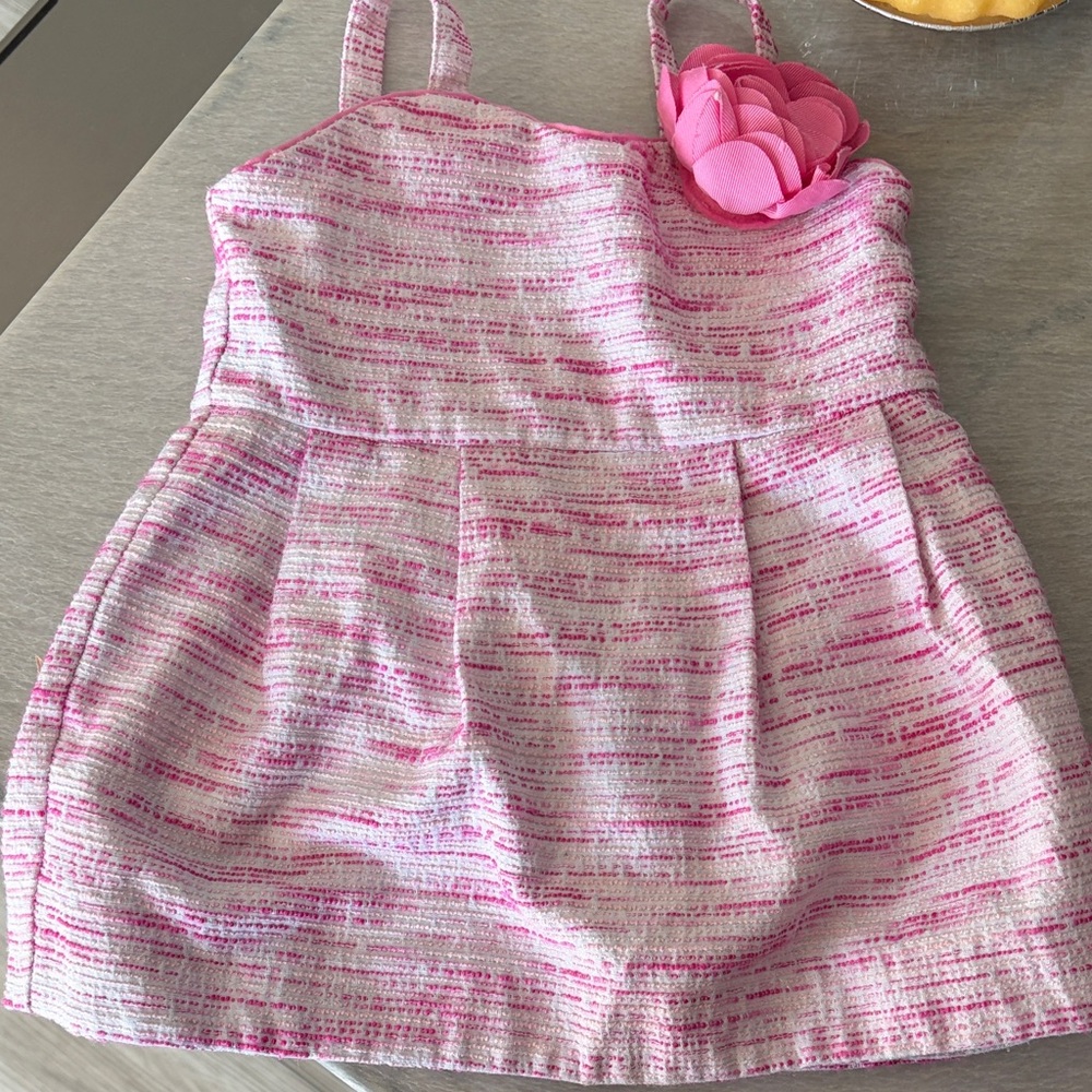 Janie and Jack Pink Textured Dress with Floral Detail